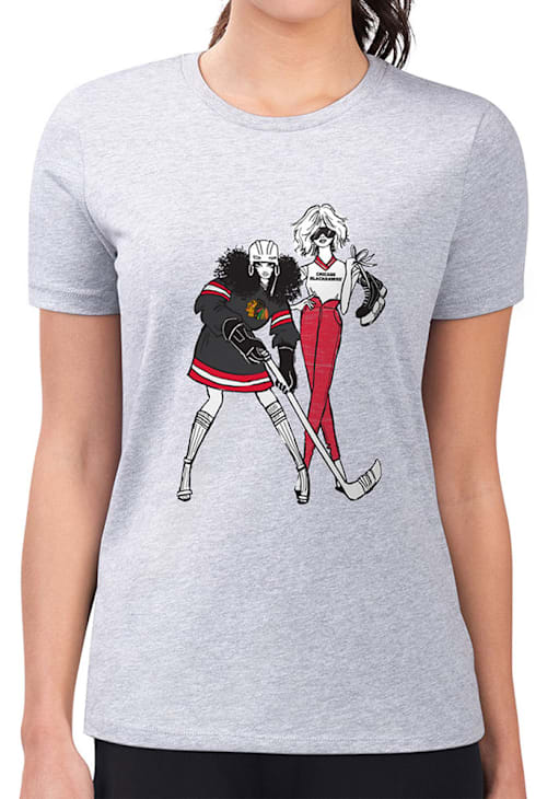 4Her Chicago Blackhawks Womens GREY HEATHER Hockey Girls Design T