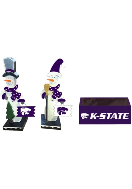 Purple K-State Wildcats Wooden Snowmen Decor