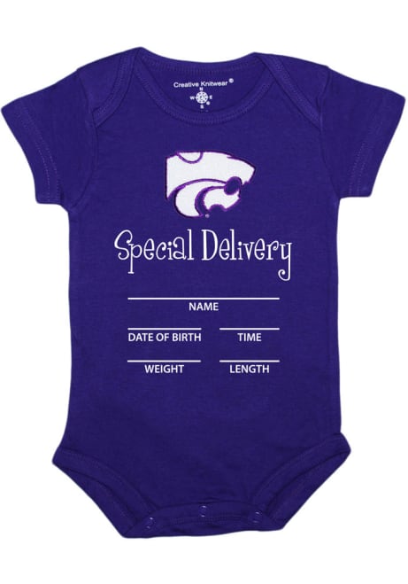 Baby Purple K-State Wildcats Special Delivery Short Sleeve One Piece