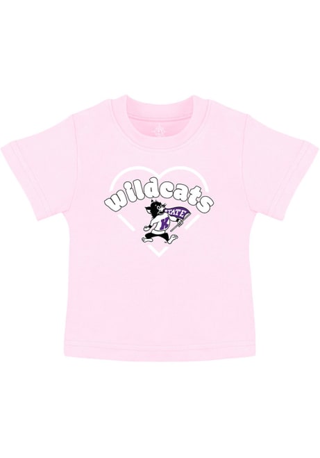 Infant Girls Pink K-State Wildcats Heart Mascot Short Sleeve T-Shirt