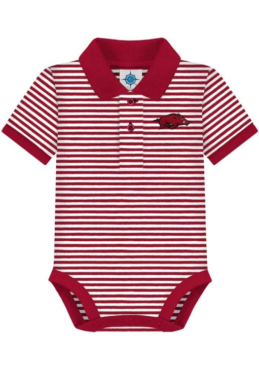 Arkansas Razorbacks Baby Cardinal Stripe Polo Short Sleeve One Piece Polo