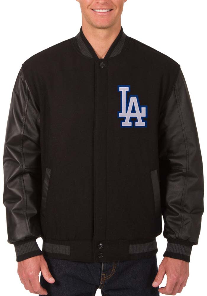 Los Angeles Dodgers Mens BLACK Reversible Wool Leather Heavyweight