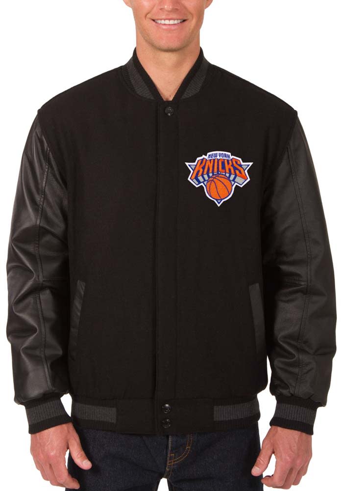 New York Knicks Mens BLACK Reversible Wool Leather Heavyweight