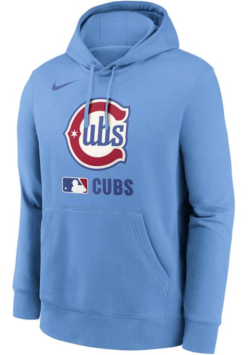 Nike Chicago Cubs Mens Light Blue Alt Logo Club Fleece Long Sleeve Hoodie