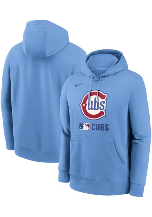 Nike Chicago Cubs Mens Light Blue Alt Logo Club Fleece Long Sleeve Hoodie