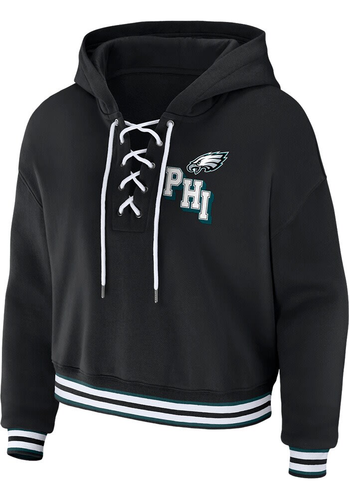 WEAR by Erin Andrews Philadelphia Eagles Womens Lace Up Detail Hoodie MIDNIGHTGREEN