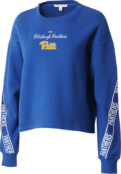 Womens Pitt Panthers Blue WEAR by Erin Andrews Taping Crew Sweatshirt