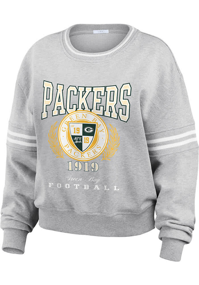 WEAR by Erin Andrews Green Bay Packers Womens Grey University Crew  Sweatshirt
