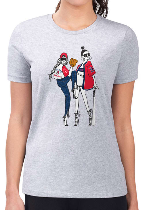 4Her Boston Red Sox Womens Grey Baseball Girls Short Sleeve T-Shirt