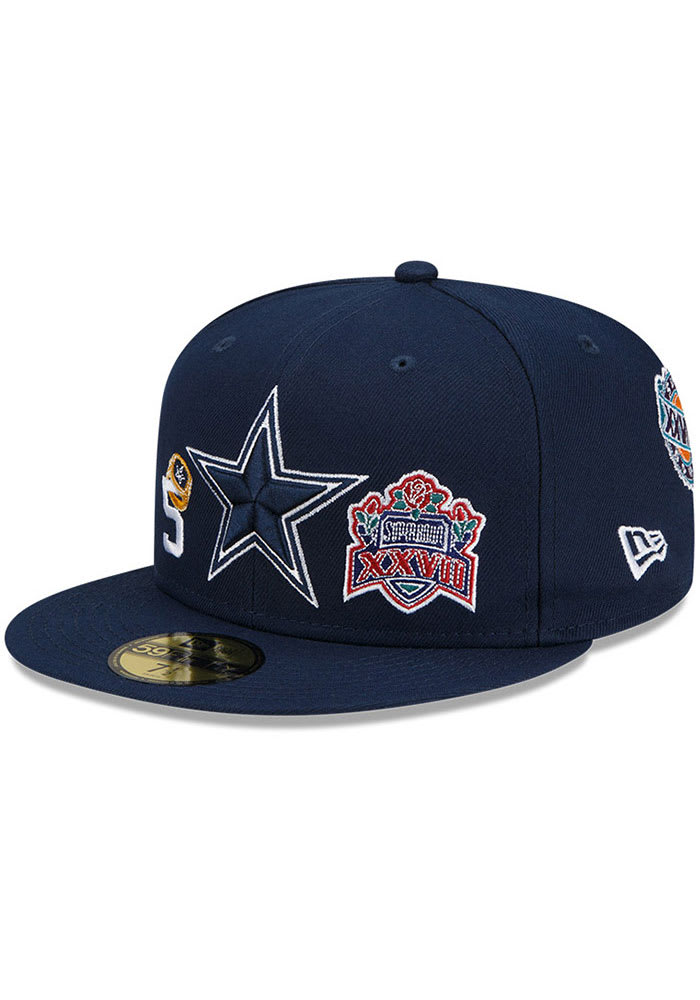 New Era Dallas Cowboys Mens Navy Blue Super Bowl Rings and Patches Fitted Hat