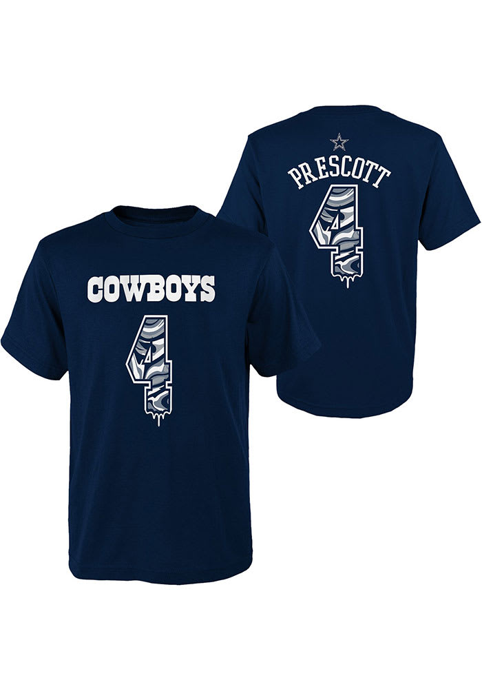 Dak Prescott Dallas Cowboys Youth Name and Number Drip Short Sleeve Player T Shirt NAVY