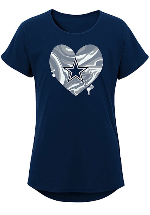 Dallas Cowboys Girls NAVY Drip Heart Short Sleeve T-Shirt 41024529