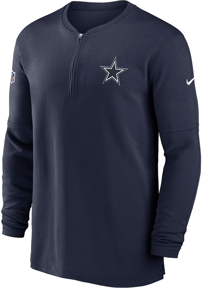 Nike Dallas Cowboys Mens Navy Blue Sideline Dri Fit Long Sleeve Qtr Zip Pullover