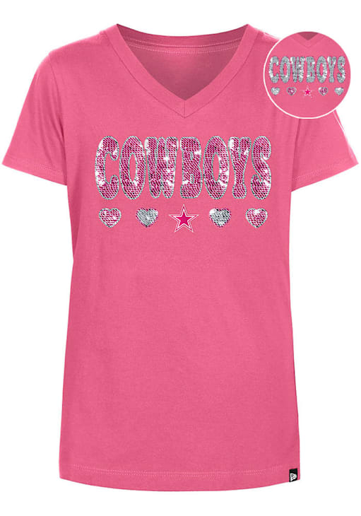 New Era Dallas Cowboys Girls PINK Wordmark Hearts Flip Sequin