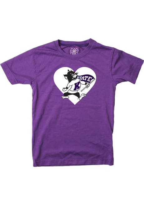 Girls Purple K-State Wildcats Willie Heart Short Sleeve T-Shirt