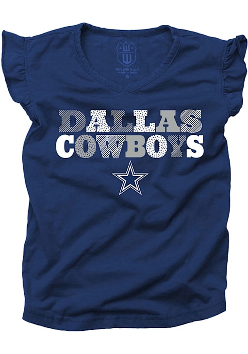 Dallas Cowboys Wes and Willy Girls NAVY Multifont Burn Out Short