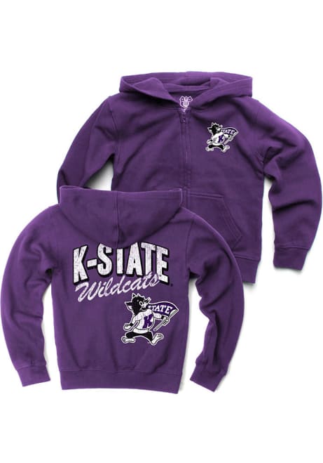 Youth K-State Wildcats Purple Wes and Willy ZIP UP FLEECE Long Sleeve Full Zip Jacket