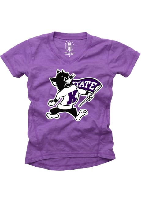 Girls K-State Wildcats Purple Wes and Willy Slub Mascot Short Sleeve T-Shirt