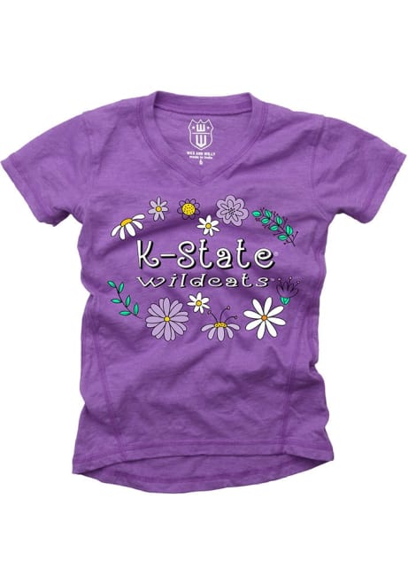 Girls K-State Wildcats Purple Wes and Willy Slub Floral Short Sleeve T-Shirt