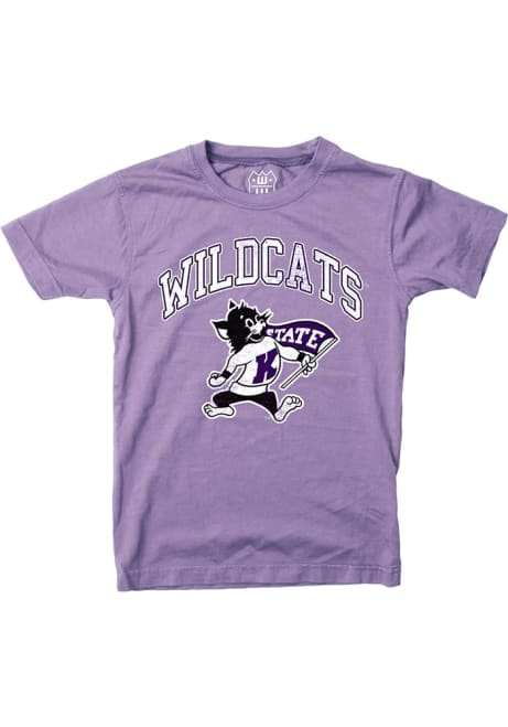 Boys K-State Wildcats Lavender Wes and Willy Jersey Vintage Arch Mascot Short Sleeve T-Shirt