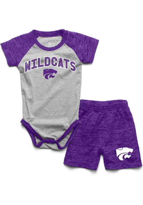 Infant Purple K-State Wildcats Cloudy Yarn SS Short Top and Bottom Set