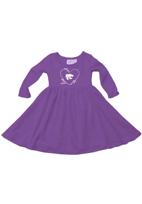 Baby Girls K-State Wildcats Purple Wes and Willy French Terry Heart LS Short Sleeve Dress