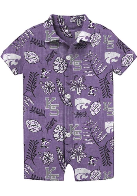 Baby K-State Wildcats Purple Wes and Willy Vintage Floral Short Sleeve One Piece Polo