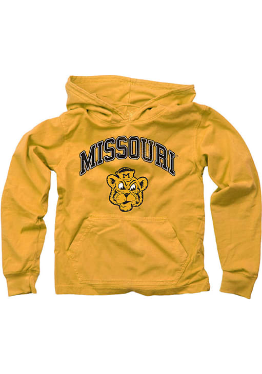 Wes and Willy Missouri Tigers Boys GOLD Vintage Arch Mascot Hoodie