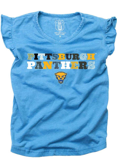 Toddler Girls Pitt Panthers Blue Wes and Willy Ruffle Multi Font Short Sleeve T-Shirt