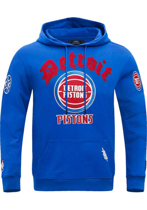 Pro Standard Detroit Pistons Mens Blue Old English Long Sleeve Hoodie