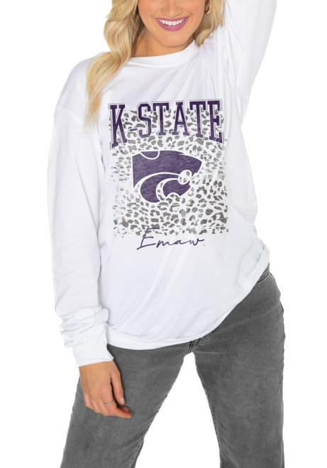 Womens K-State Wildcats White Gameday Couture Wild Game LS Tee