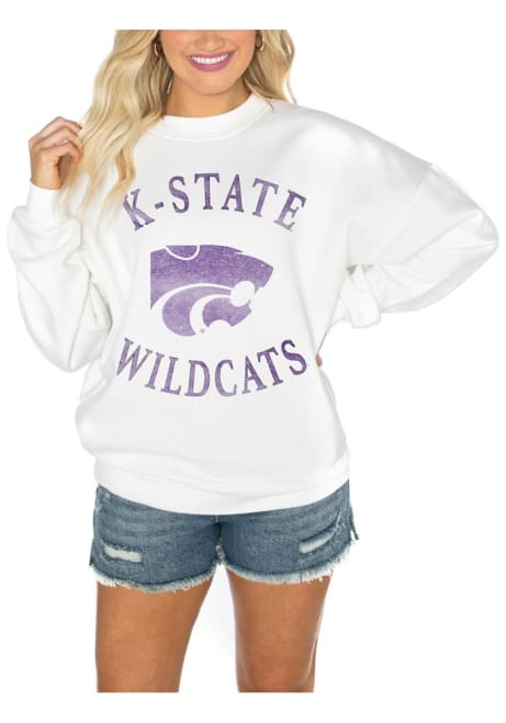 Womens K-State Wildcats White Gameday Couture Drop Shoulder Premium Fleece Crew Sweatshirt