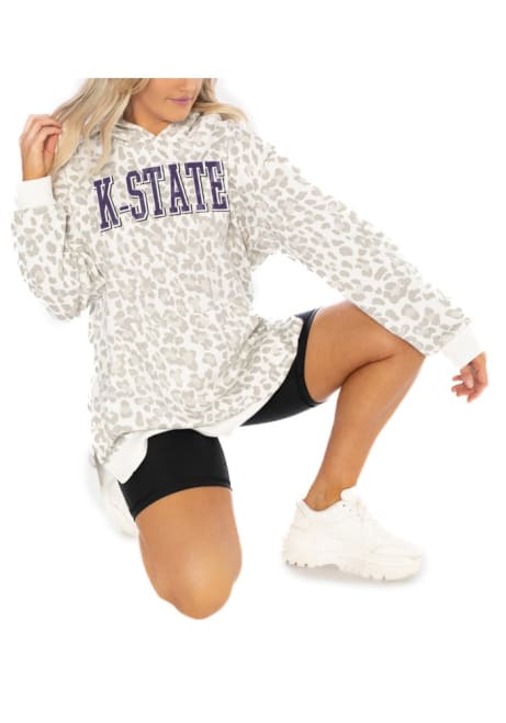 Womens K-State Wildcats White Gameday Couture Leopard Side Slit Hooded Sweatshirt