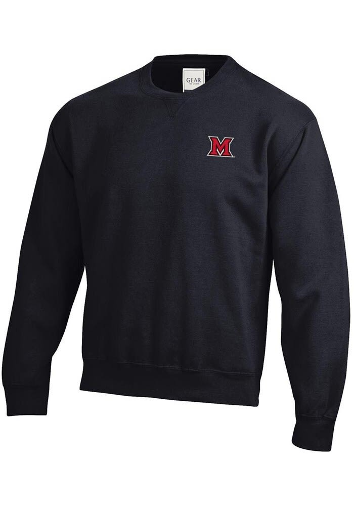 Gear for Sports Miami RedHawks Mens Logo Big Cotton Crew Sweatshirt BLACK