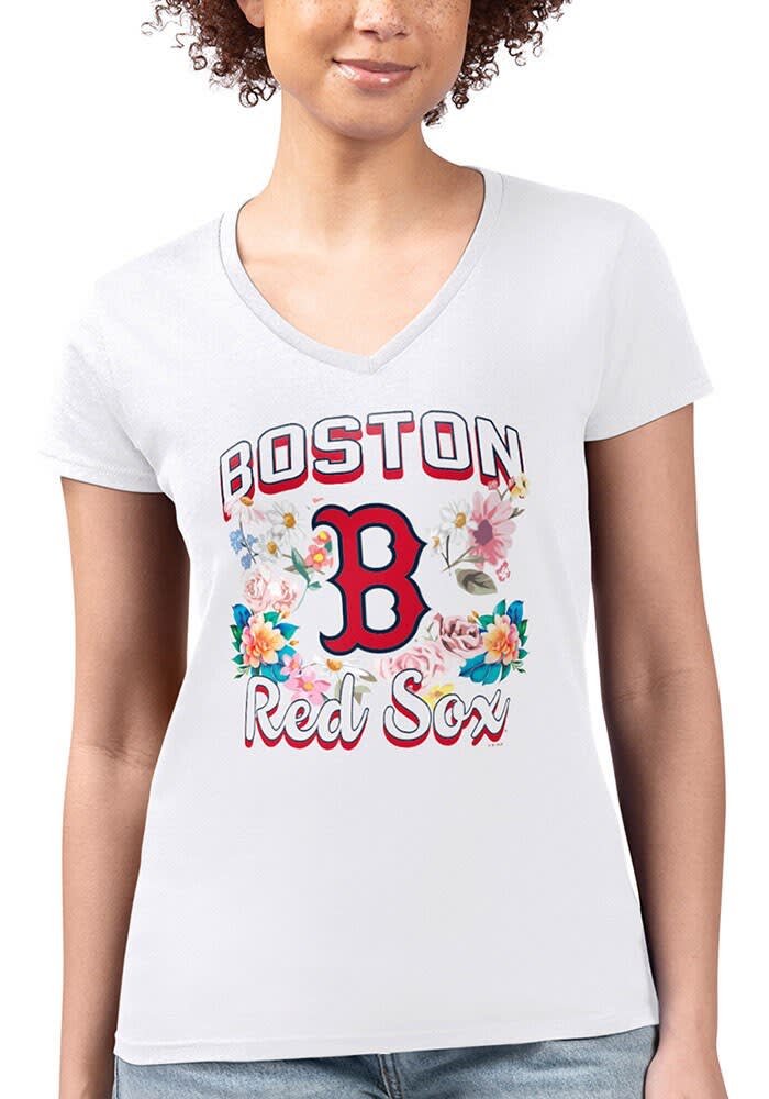 4Her Boston Red Sox Womens Flowers Fitted Design T Shirt White