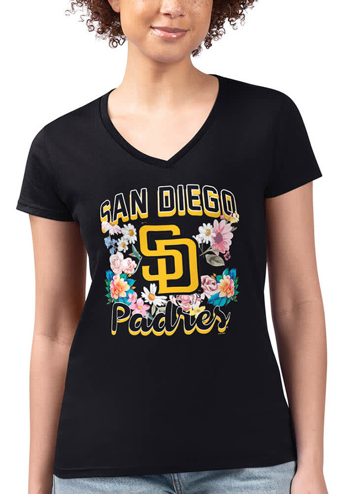 4Her San Diego Padres Womens Flowers Fitted Design T Shirt BLACK