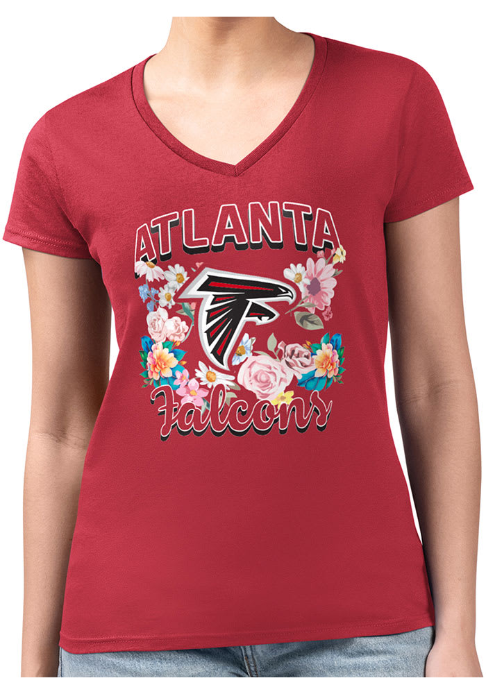 4Her Atlanta Falcons Womens Red Flowers Fitted Design Short Sleeve T Shirt