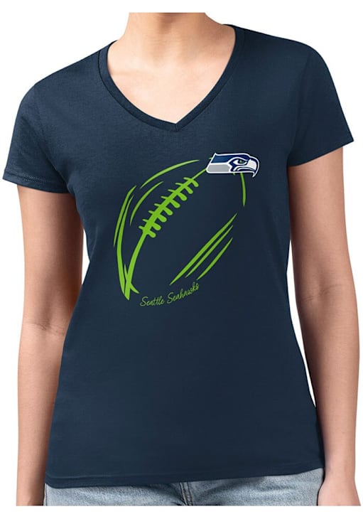4Her Seattle Seahawks Womens NAVY Subtle Football Fitted Design T