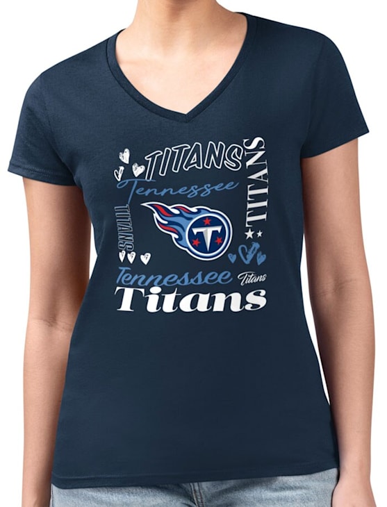 4Her Tennessee Titans Womens NAVY Collage Fitted Design T-Shirt