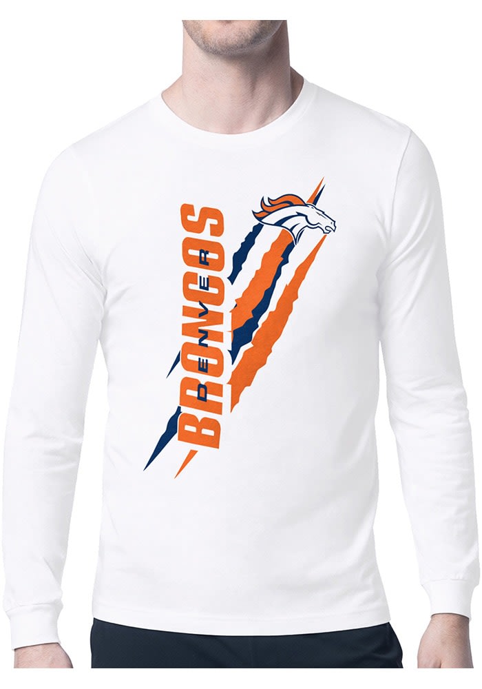 Starter Denver Broncos White Color Scratch Long Sleeve T Shirt