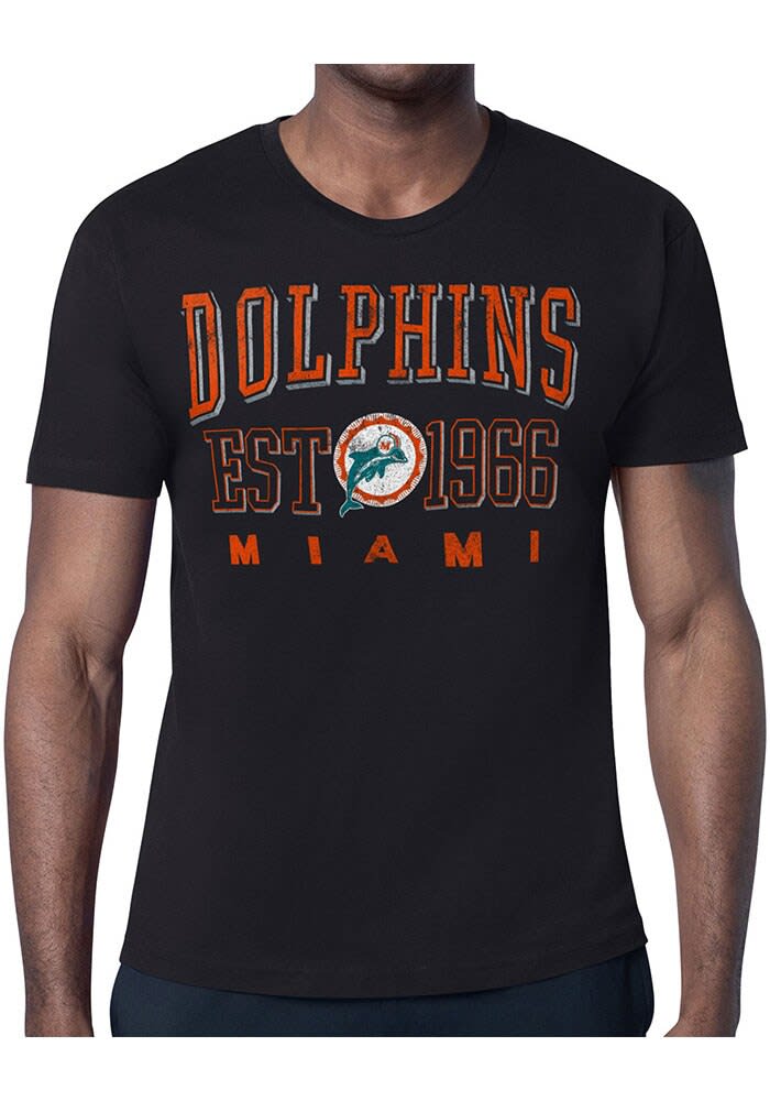 Men s Starter Black Miami Dolphins Throwback Logo T Shirt Size Large