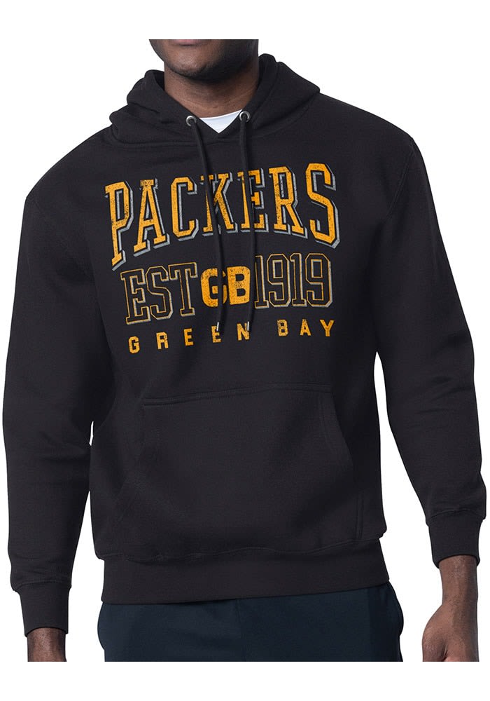 【US限定】STARTER NFL Green Bay Packers Vintage Hoodie Black Starter Green Bay Packers Mens Retro Hoodie - BLACK