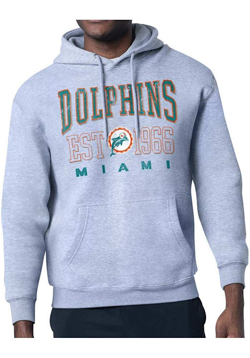 Starter Miami Dolphins Mens HEATHER GREY Retro Hoodie 434402591