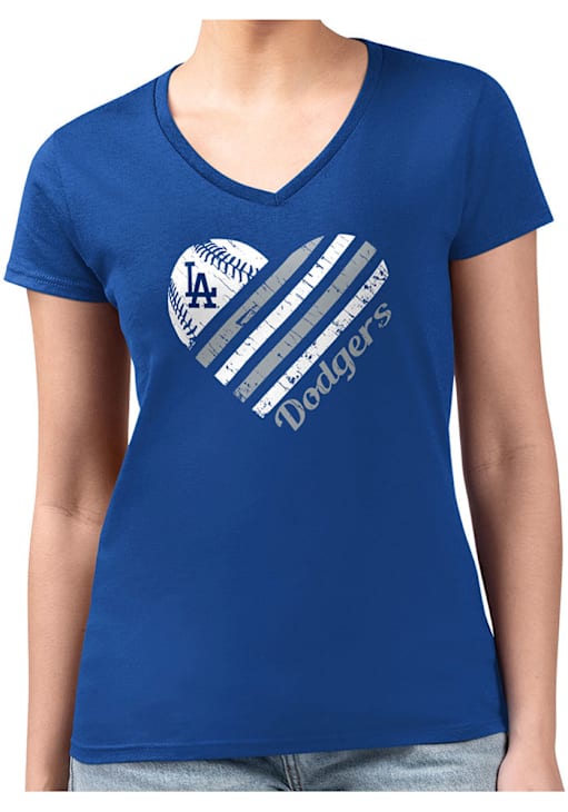 4Her Los Angeles Dodgers Womens ROYAL Heart Fitted Design T-Shirt