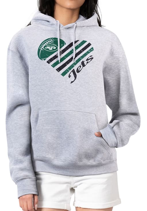 4Her New York Jets Womens Grey Heart Hooded Sweatshirt