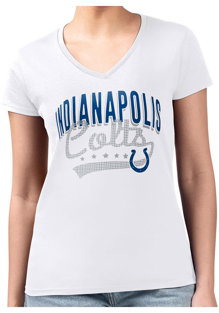 Women s G III 4Her by Carl Banks White Indianapolis Colts Filigree Logo Lightweight V Neck Fitted T Shirt Size Extra Large