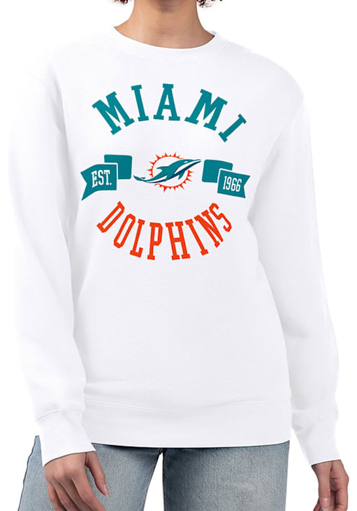 Miami Dolphins 4Her Crew Sweatshirt Womens White City Long Sleeve