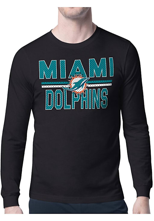 Starter Miami Dolphins Mesh Logo Long Sleeve T Shirt BLACK 43440738