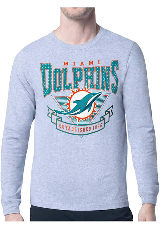 Starter Miami Dolphins Mesh 80s Logo Long Sleeve T Shirt HEATHER