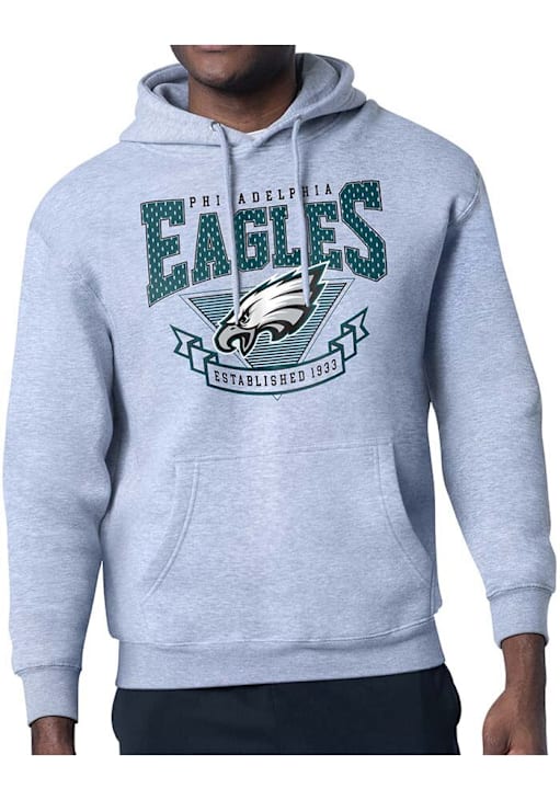 Starter Philadelphia Eagles Mens HEATHER GREY Mesh 80s Logo Hoodie